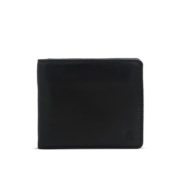 Alef Rhine RFID Protected Bifold Men's Leather Wallet with Coin Compartment (Black)