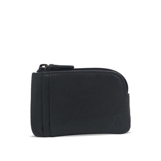 Alef Rhine RFID Protected Leather Coin Pouch with Key Ring (Navy)