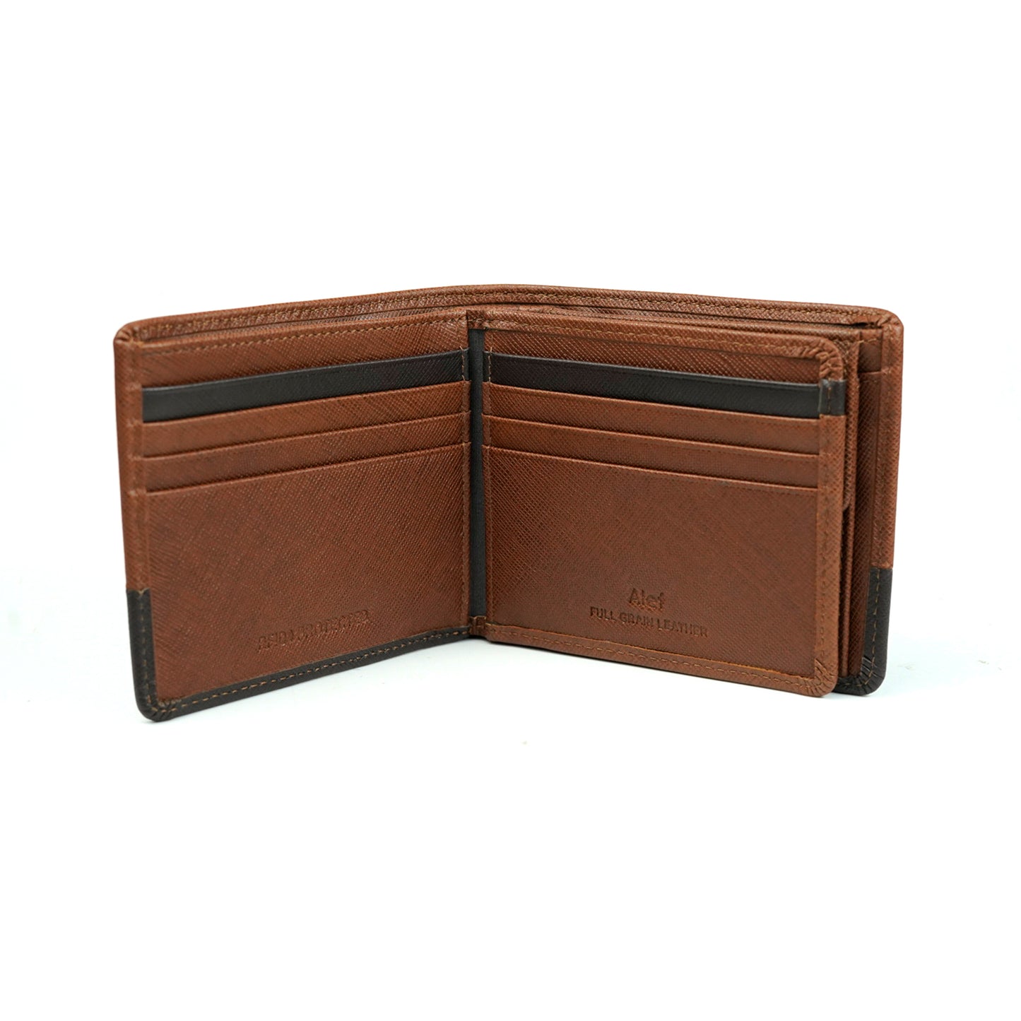 Alef Tokyo  Men's Bifold Leather Wallet with Centre Flap and Coin Pocket (Brown/Cafe)