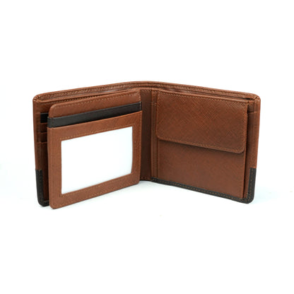 Alef Tokyo  Men's Bifold Leather Wallet with Centre Flap and Coin Pocket (Brown/Cafe)
