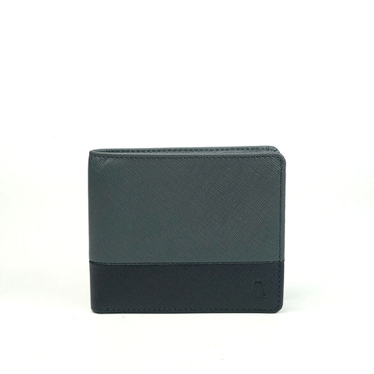 Alef Tokyo Men's Bifold Leather Wallet with Centre Flap and Coin Pouch (Grey/Navy)
