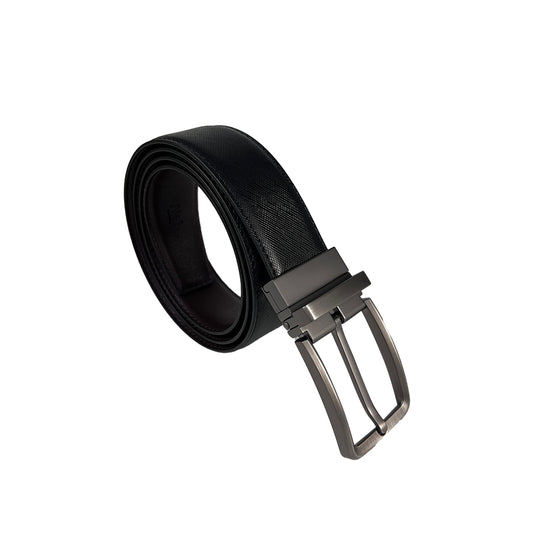 Alef Grange Men's Pin Buckle Reversible 30mm Slim Leather Belt (Black / Brown)