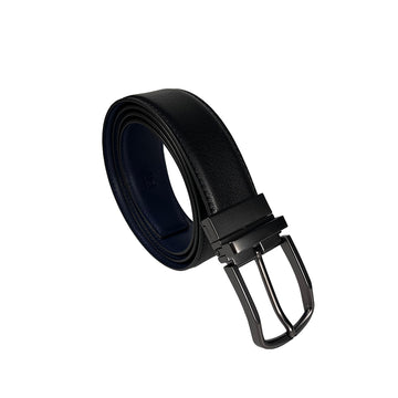 Alef Grange Men's Pin Buckle Reversible 35mm Slim Leather Belt (Black /Navy)