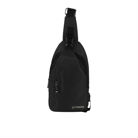 Alef Landon Men's Lightweight Water-Resistant Nylon Crossbody Chest Bag (Black)