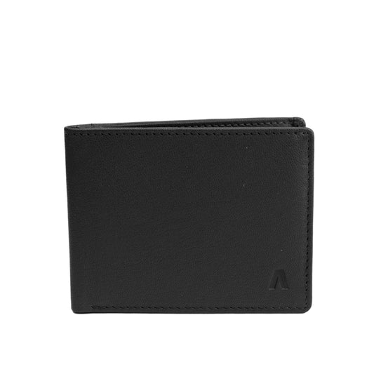 Alef Surrey Bifold  Mini Leather Wallet with Card Window and Card Slots (BLACK)