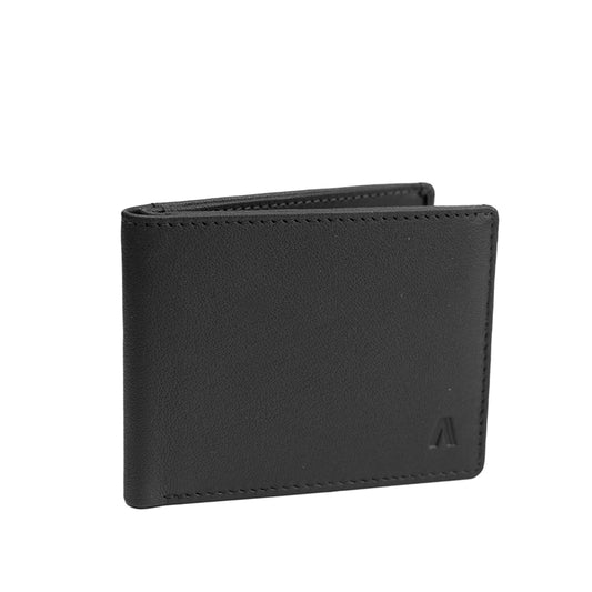 Alef Surrey Bifold  Mini Leather Wallet with Card Window and Card Slots (BLACK)