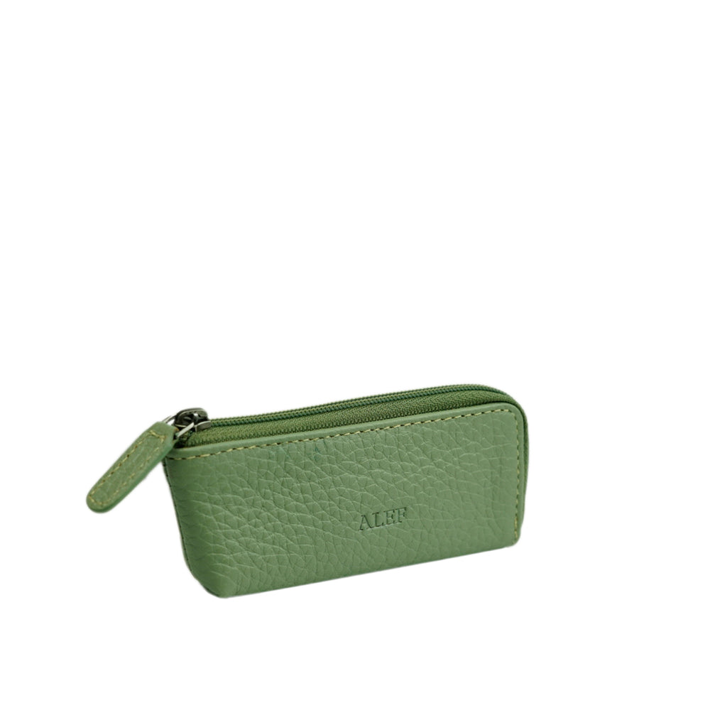 Alef Braemar Leather Coin Pouch with Key Ring (Pale Green)