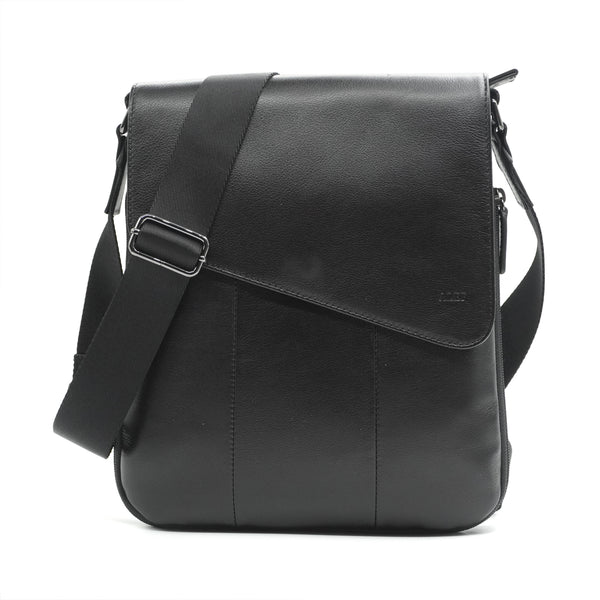 Alef Ridley Men's  Leather Shoulder Bag with Flap (Black)