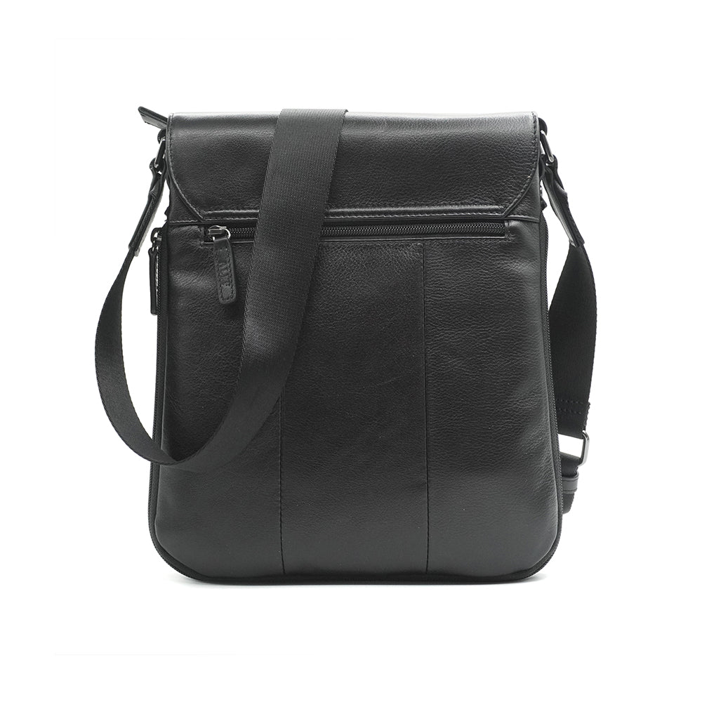 Alef Ridley Men's  Leather Shoulder Bag with Flap (Black)