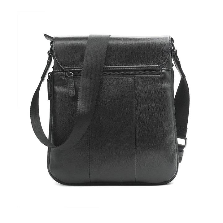 Alef Ridley Men's  Leather Shoulder Bag with Flap (Black)