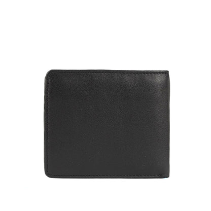 Alef  Andrew RFID Protected Full Grain Leather Men's Slim Bifold Wallet with Coin Pouch, Centre Flap and Card Window (Black)