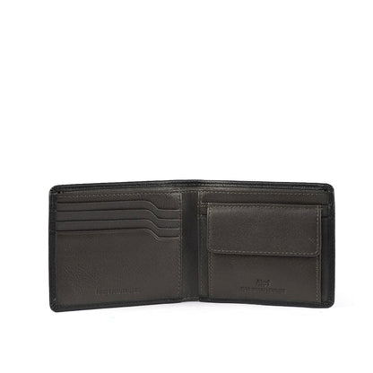Alef Andrew RFID Protected Full Grain Leather Men's Slim Bifold Wallet with Coin Pouch (Black)