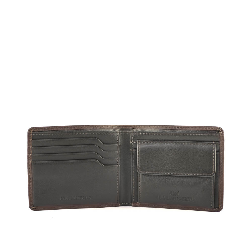 Alef Andrew RFID Protected Full Grain Leather Men's Slim Bifold Wallet with Coin Pouch (Nougat)