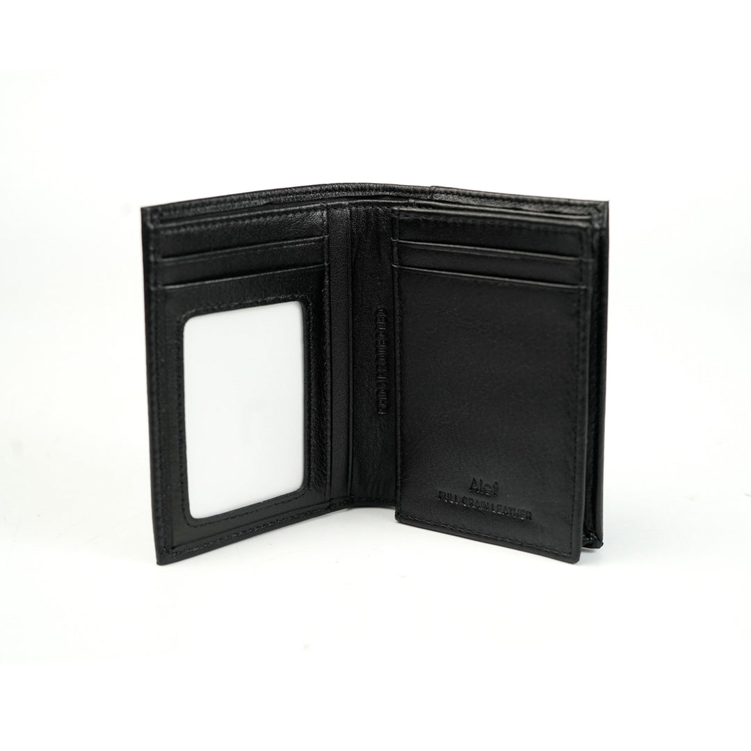 Alef Andrew RFID-Protected Bifold Men's Leather Wallet with ID Card Window (Black)