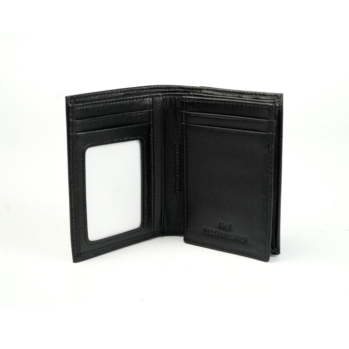 Alef Andrew RFID-Protected Bifold Men's Leather Wallet with ID Card Window (Black)