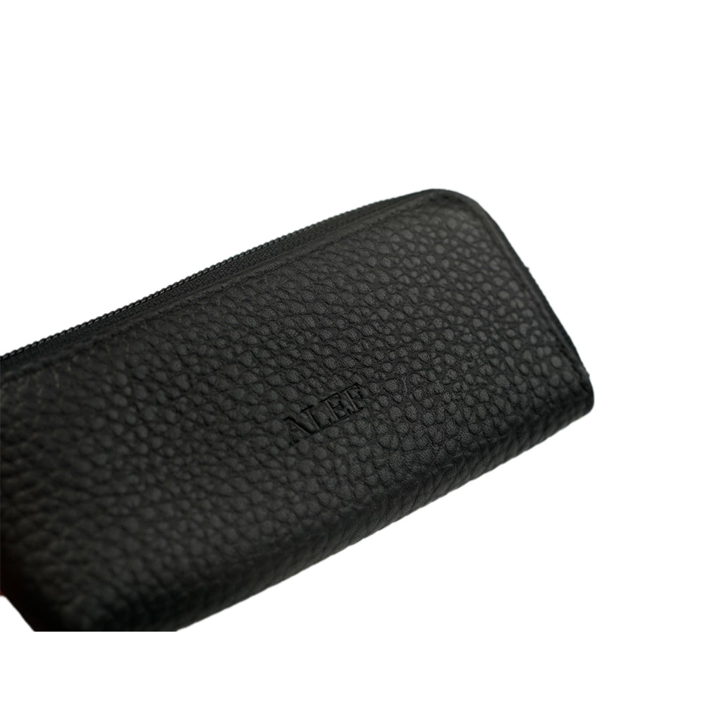 Alef Braemar Leather Coin Pouch with Key Ring (Black)