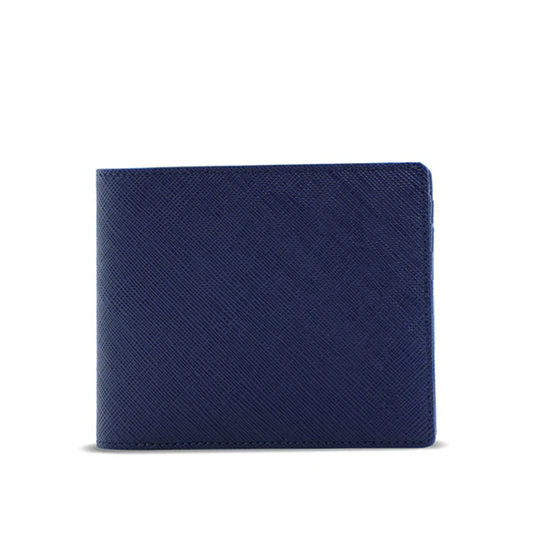 Alef Camden Bifold RFID Protected Italian Leather Wallet with Centre Flap and Card Window ( Navy)