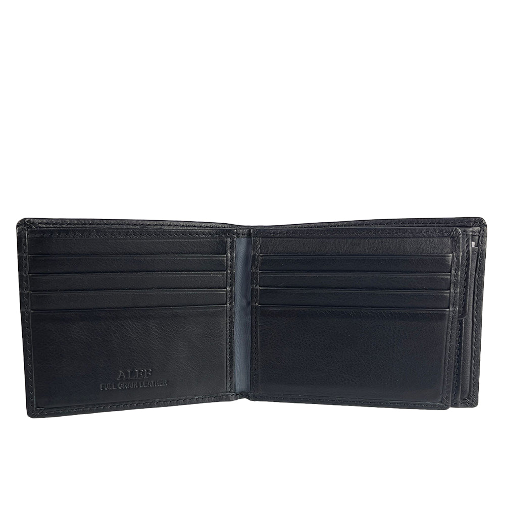 Alef Crosby Bifold Leather Men's Wallet with Card Window Flap and with RFID Protection (Black)