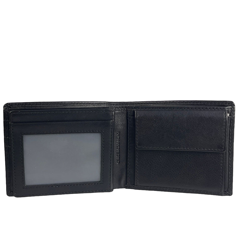 Alef Crosby Bifold Leather Men's Wallet with Card Window Flap and with RFID Protection (Black)