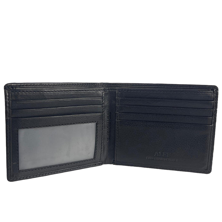 Alef Crosby Bifold Leather Wallet Card Window with RFID Protection (Black)