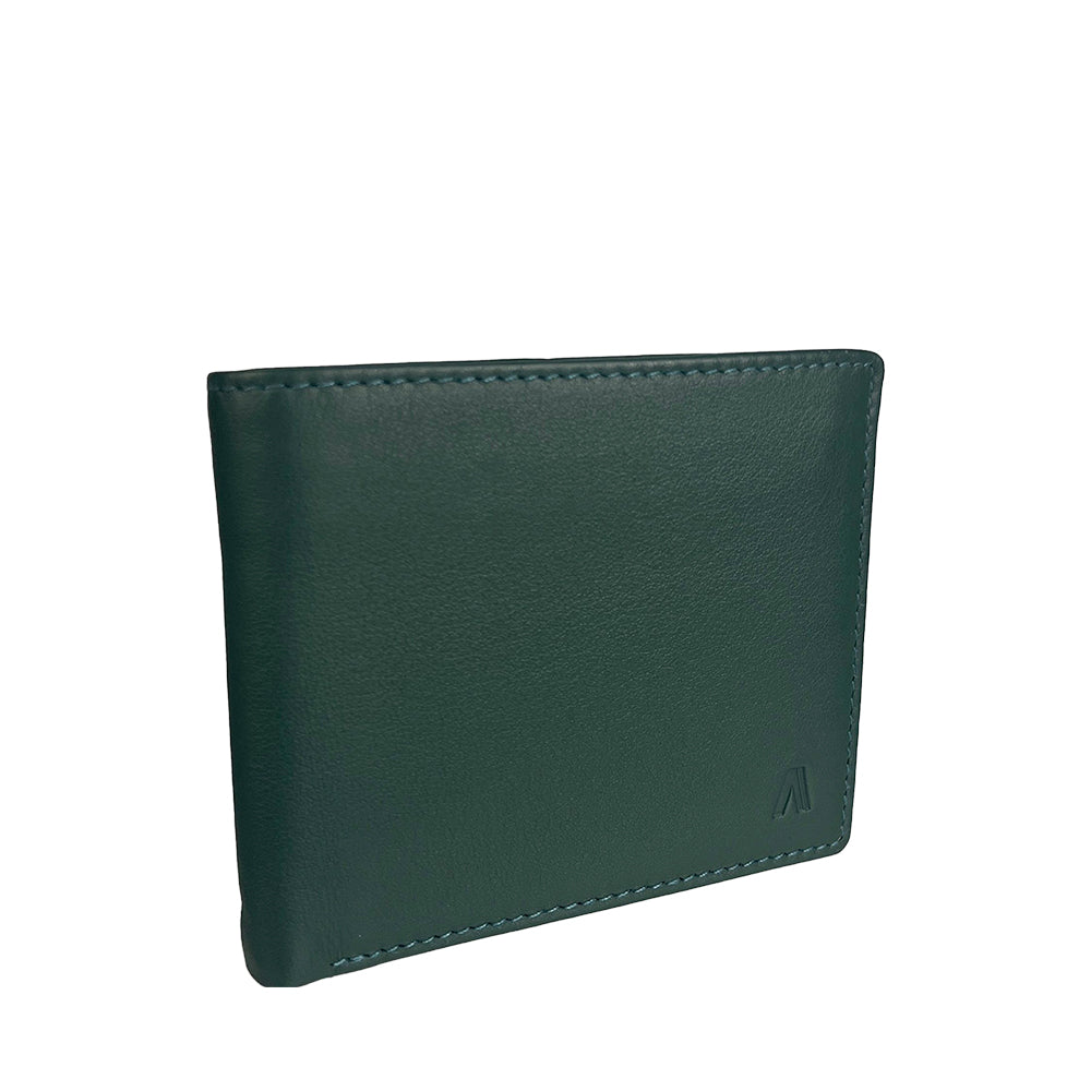 Alef Crosby Bifold Leather Men's Wallet with Window Card & Coin Compartment with RFID Protection (Petrol)