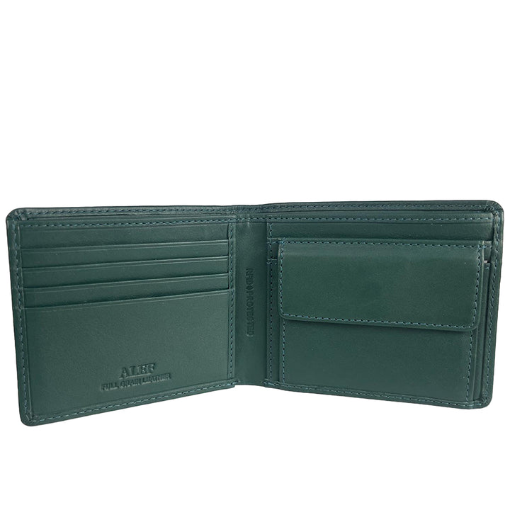 Alef Crosby Bifold Leather Men's Wallet with Window Card & Coin Compartment with RFID Protection (Petrol)