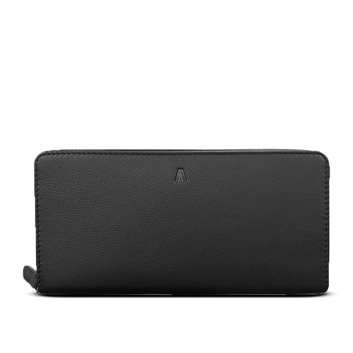 Alef Crosby Men's Leather Zip Around Long Wallet (Black)