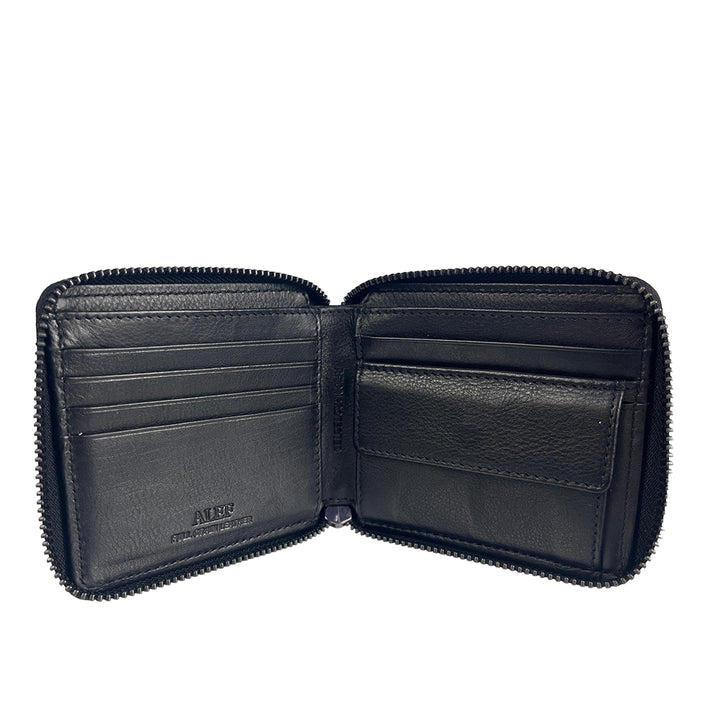 Alef Crosby Zip Around Leather Wallet with Card and Coin Compartment with RFID Protection (Black)
