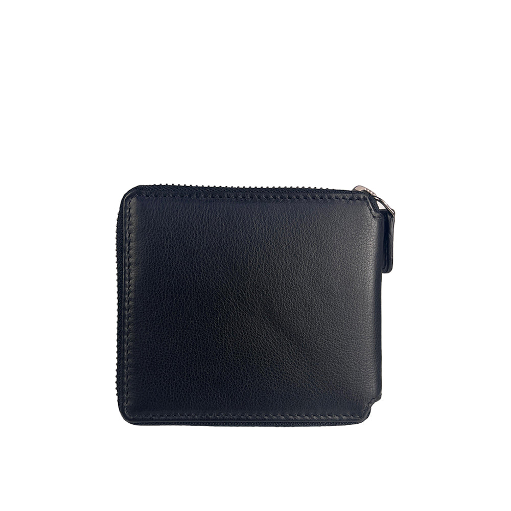 Alef Crosby Zip Around Leather Wallet with Card and Coin Compartment with RFID Protection (Black)