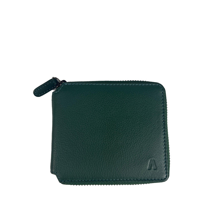 Alef Crosby Zip Around Leather Wallet with Card and Coin Compartment with RFID Protection (Black)