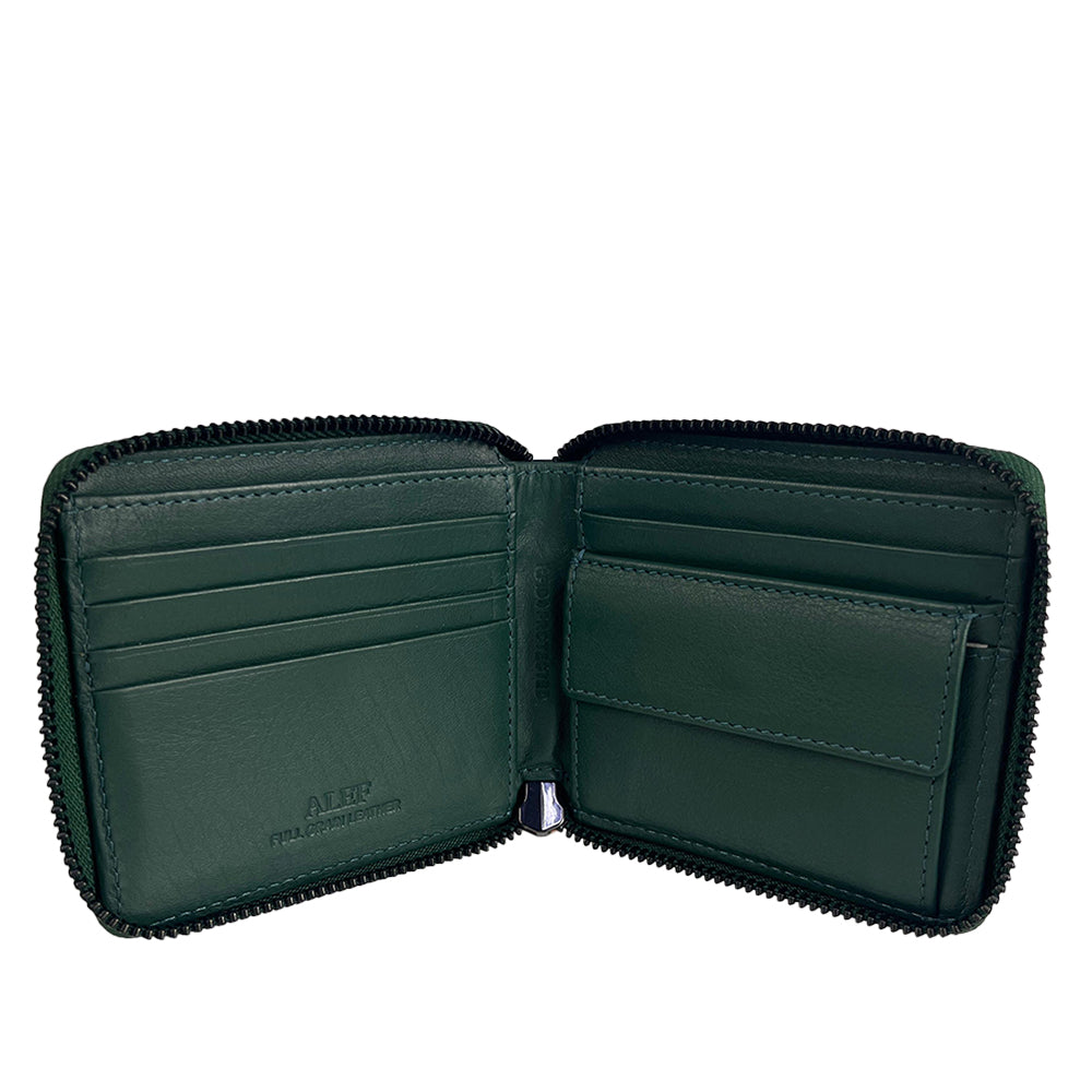 Alef Crosby Zip Around Leather Wallet with Card and Coin Compartment with RFID Protection (Black)