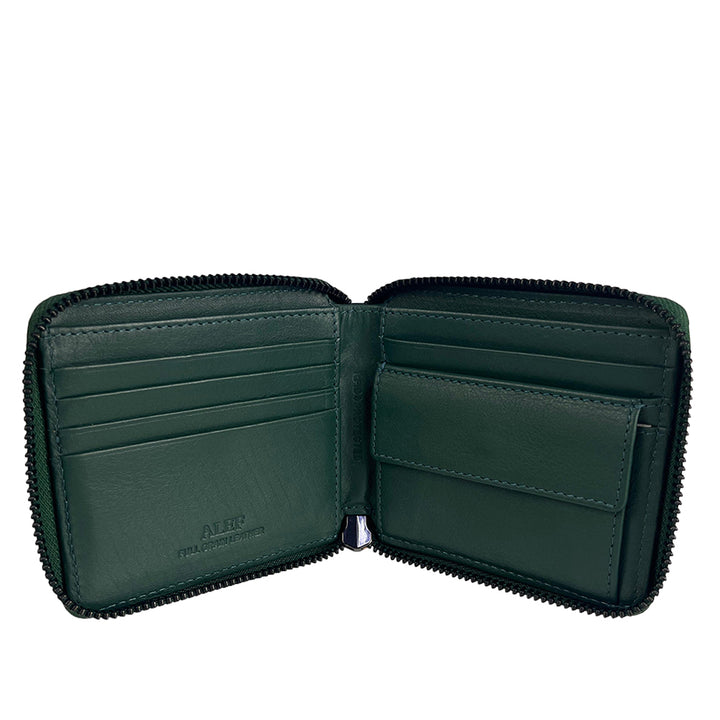 Alef Crosby Zip Around Leather Wallet with Card and Coin Compartment with RFID Protection (Black)