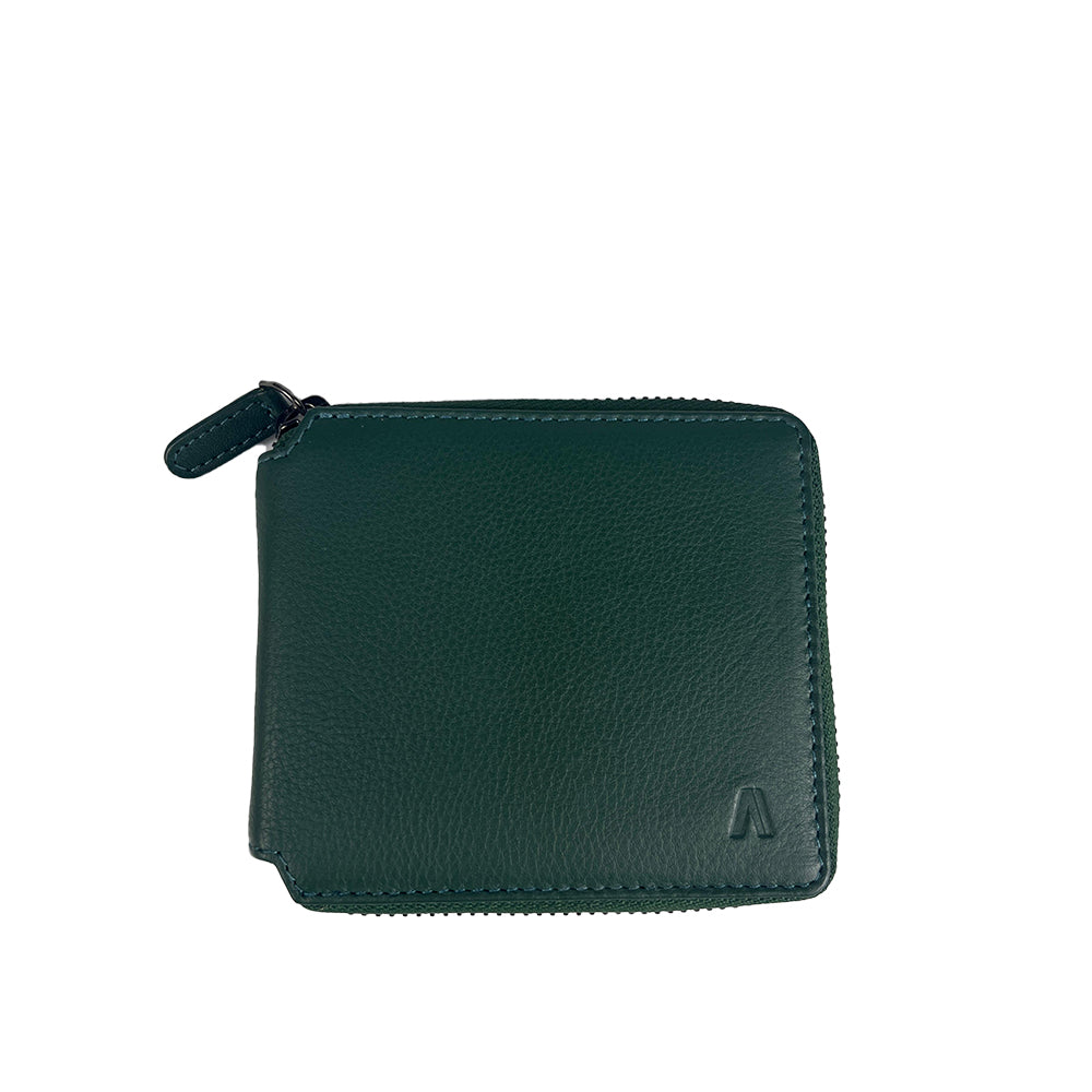 Alef Crosby Zip Around Leather Wallet with Card and Coin Compartment with RFID Protection (Black)