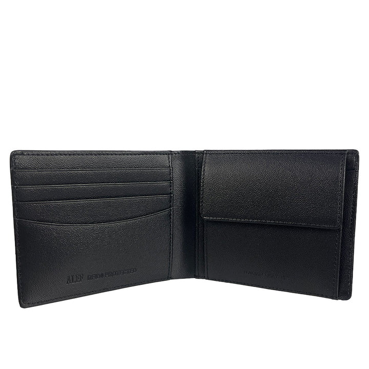 Alef Finley RFID - Protected Men's Leather Bifold Wallet with Coin Compartment and 4 Card Slots (Black)