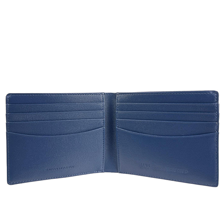 Alef Finley RFID - Protected Men's Leather Bifold Wallet with 8 Card Slots (Navy)