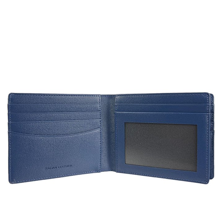 Alef Finley RFID - Protected Men's Leather  Flap Wallet with 11 Card Slots , 2 Card Window and Hidden Pocket (Navy)