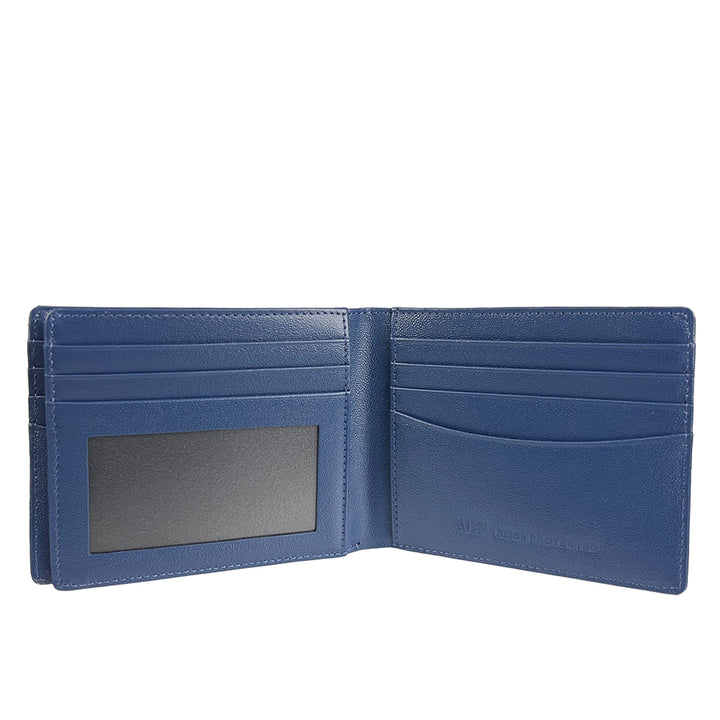 Alef Finley RFID - Protected Men's Leather  Flap Wallet with 11 Card Slots , 2 Card Window and Hidden Pocket (Navy)