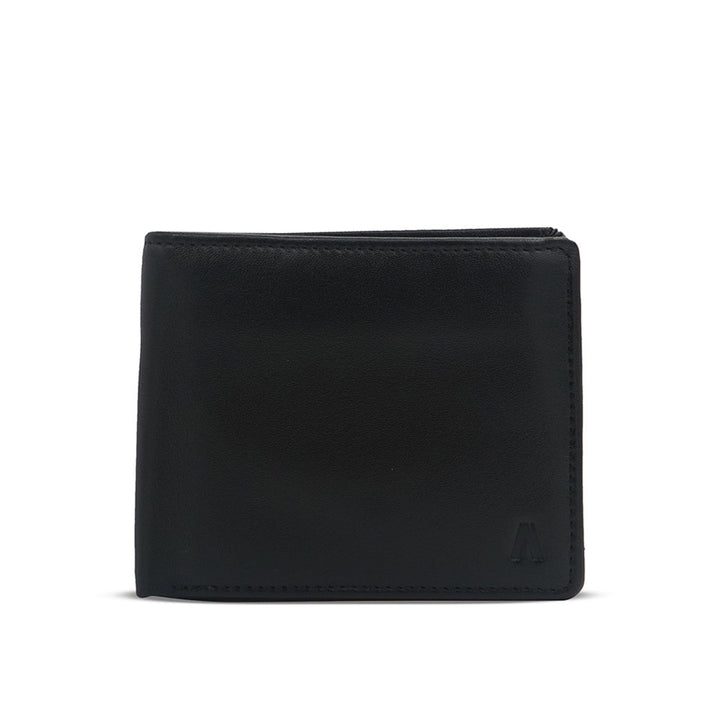 Alef Rhine RFID Protected Bifold Men's Leather Wallet with Flap & Coin Compartment (Black)