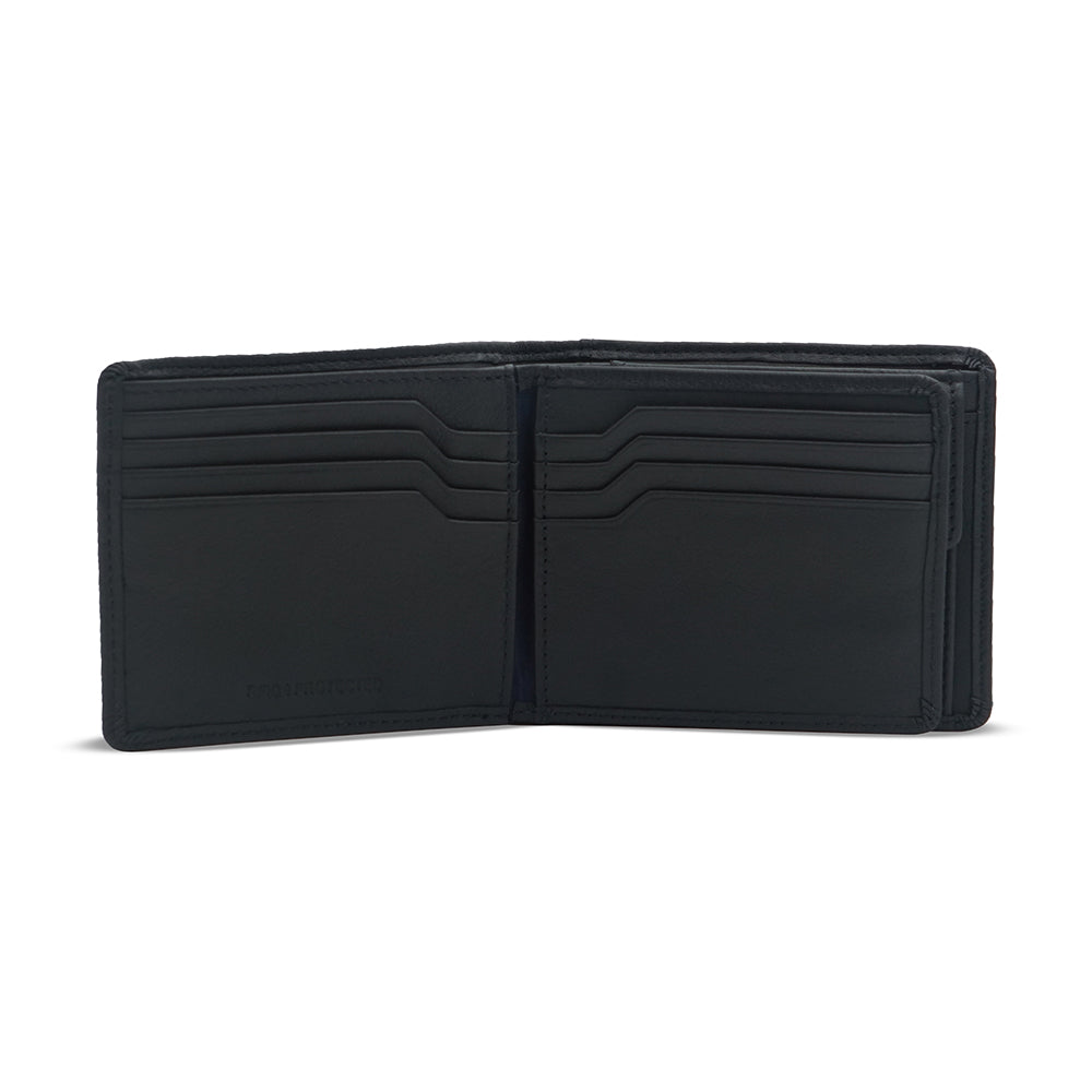 Alef Rhine RFID Protected Bifold Men's Leather Wallet with Flap & Coin Compartment (Navy)