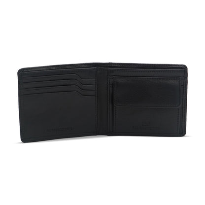 Alef Rhine Men's Bifold Leather Wallet with Coin Compartment (Black)