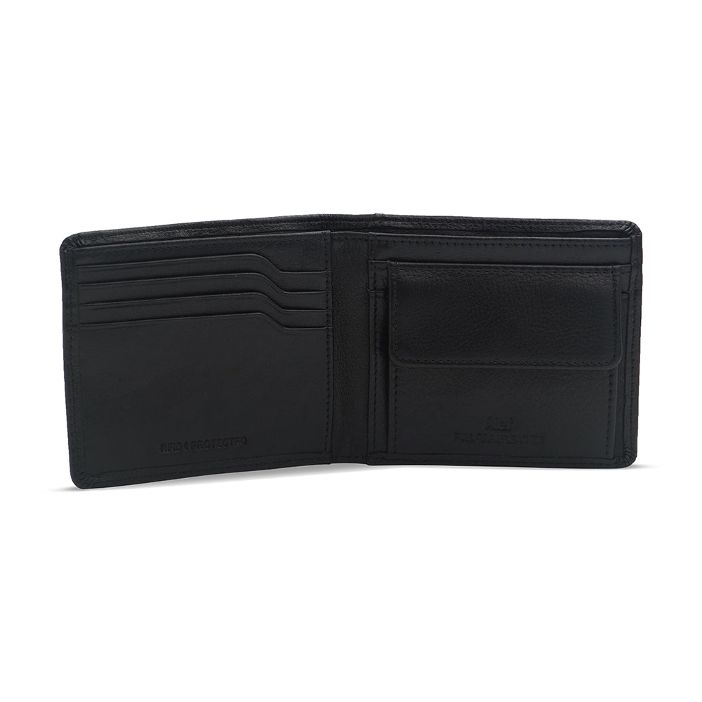 Alef Rhine RFID Protected Bifold Men's Leather Wallet with Coin Compartment (Black)