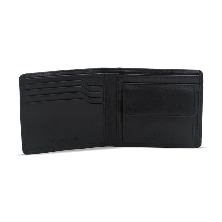 Alef Rhine RFID Protected Bifold Men's Leather Wallet with Coin Compartment (Black)