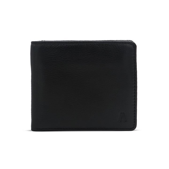 Alef Rhine RFID Protected Bifold Men's Leather Wallet with Coin Compartment (Black)
