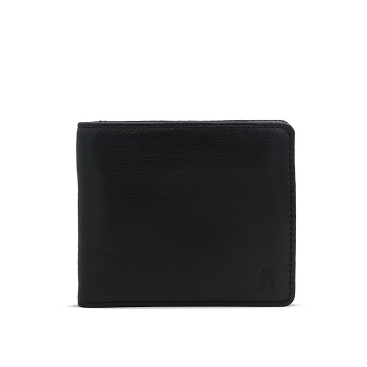 Alef Rhine RFID Protected Bifold Men's Leather Wallet with Coin Compartment (Black)