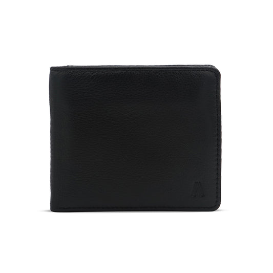 Alef Rhine Men's Bifold Leather Wallet with Coin Compartment (Black)