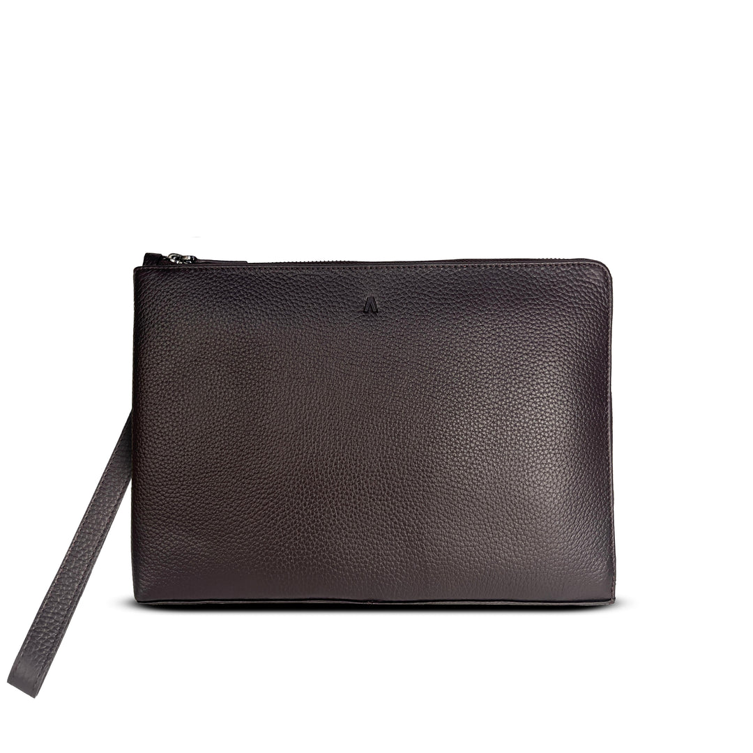 ALEF Soho Genuine Leather Wristlet Clutch Bag – Premium Zip-Down Organizer (Brown)