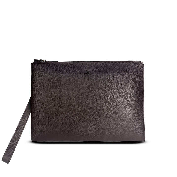 ALEF Soho Genuine Leather Wristlet Clutch Bag – Premium Zip-Down Organizer (Brown)