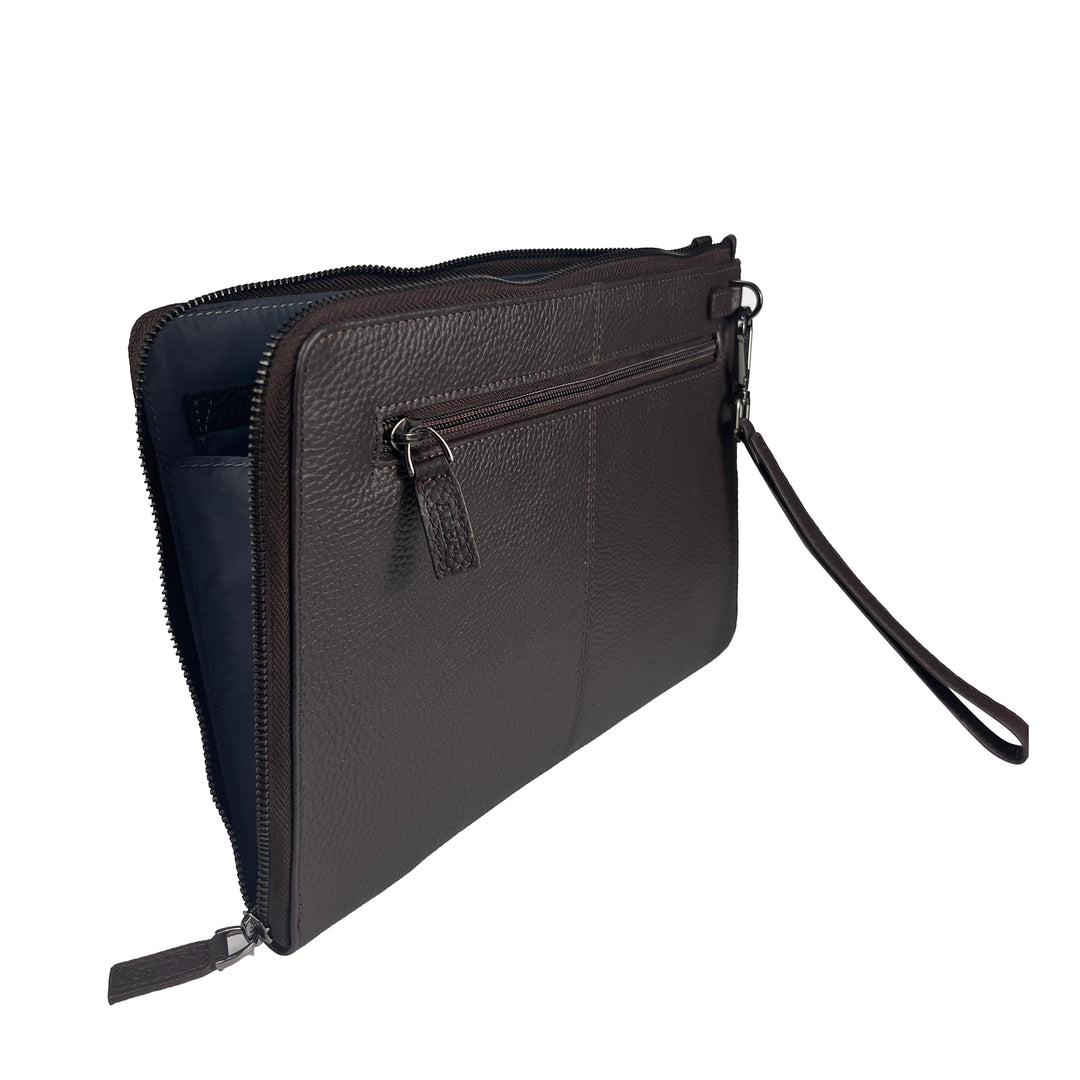 ALEF Soho Genuine Leather Wristlet Clutch Bag – Premium Zip-Down Organizer (Brown)
