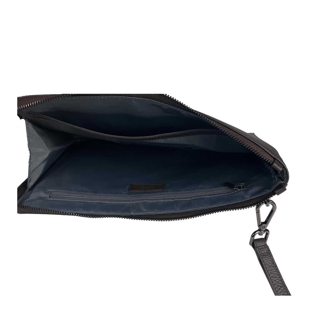 ALEF Soho Genuine Leather Wristlet Clutch Bag – Premium Zip-Down Organizer (Brown)