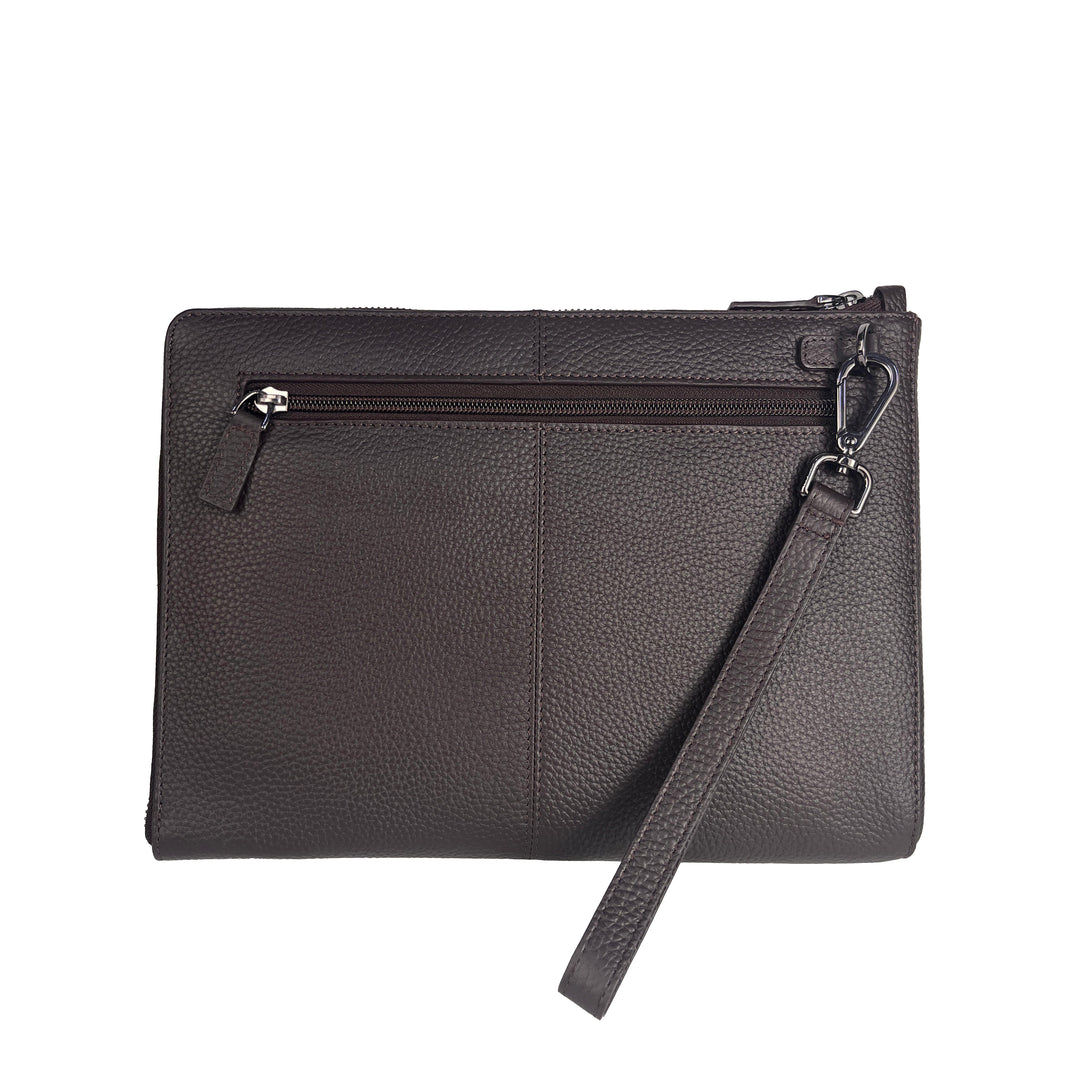 ALEF Soho Genuine Leather Wristlet Clutch Bag – Premium Zip-Down Organizer (Brown)